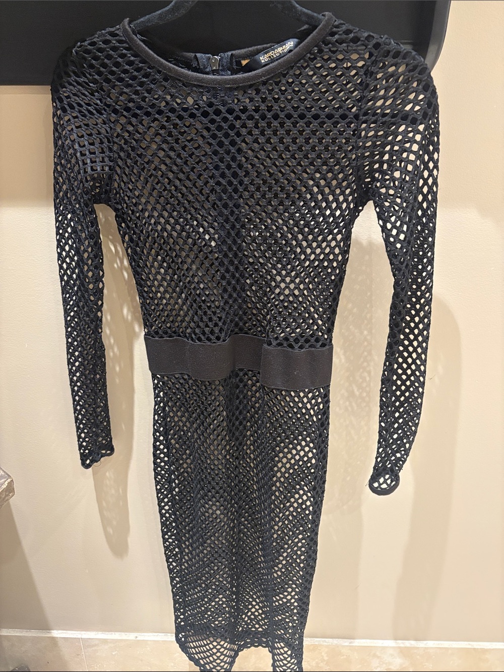 Kardashian Kollection Black Mesh Long-Sleeve Midi Dress